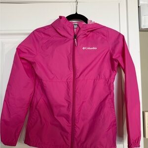 Columbia Girls' Bright Pink Hooded Rain Jacket